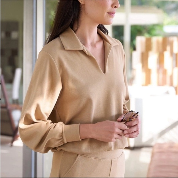 AYR The Courtside Tan Long Sleeve Polo Shirt Biscuit, S - Picture 3 of 8